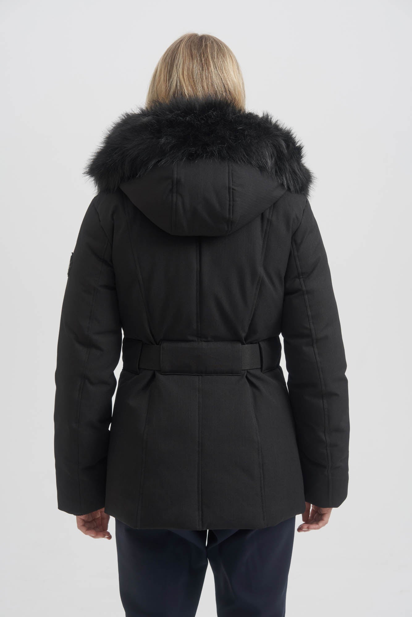 DKNY Black Down Winter Puffer Coat Jacket Parka Faux Fur Hooded Women  MEDIUM Ski