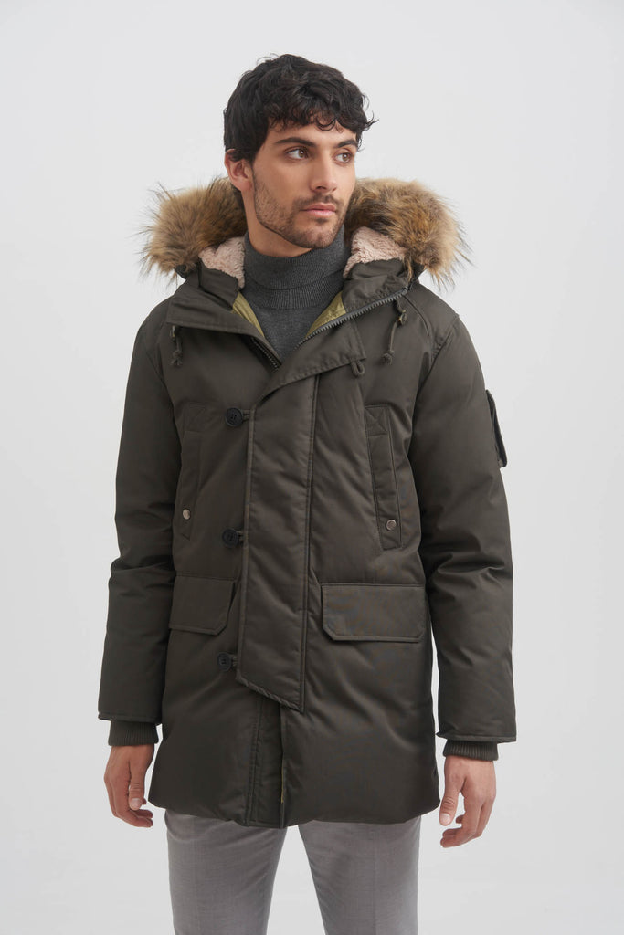 Green parka black fur hood hot sale